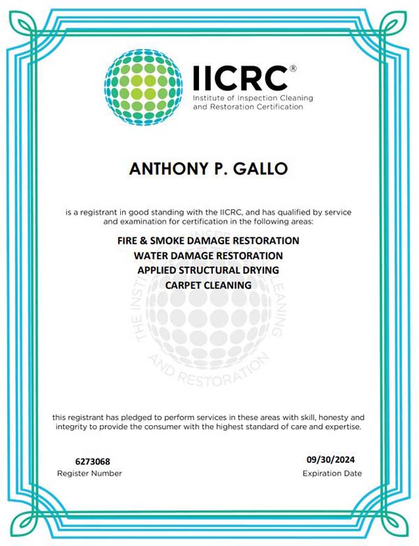 Anthony Gallo IICRC License